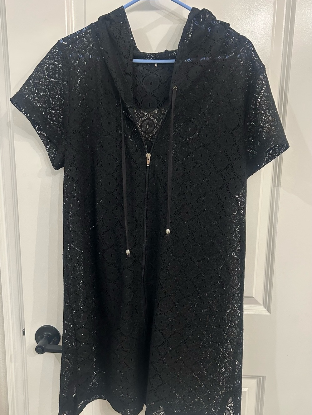 Women's Black Lace Hooded Swim Cover-Up